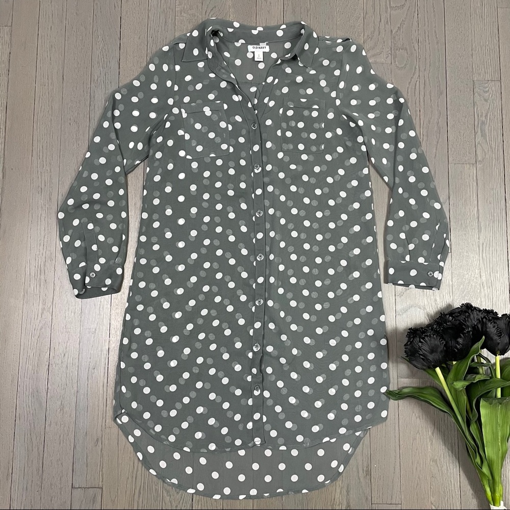 Old Navy Sheer Polka Dot Long Sleeve Shirt Dress